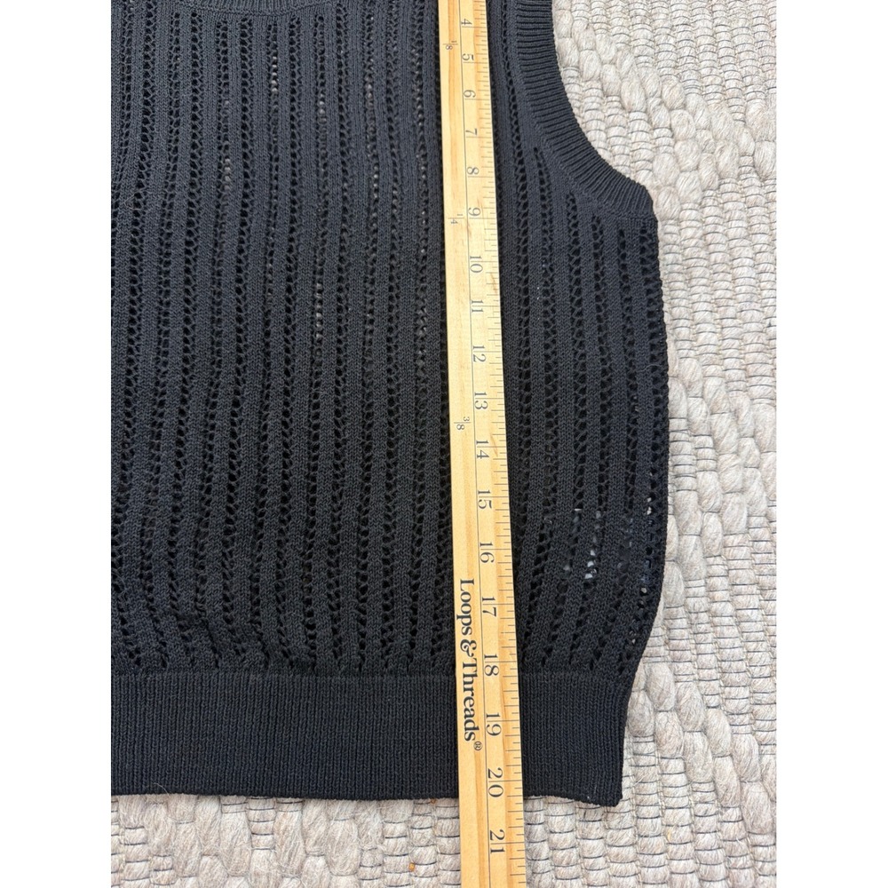 Uniqlo Mesh Knit Sweater Vest Women Medium Black Pointelle Sleeveless 467796 - Picture 6 of 7